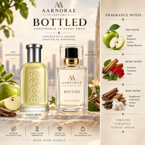 AARNORAE Bottled fresh spicy woody Eau de Parfum for men with apple, cinnamon and sandalwood.