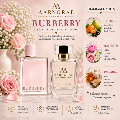 AARNORAE Burberry soft fruity floral Eau de Parfum for women with green pear, peony and sandalwood.