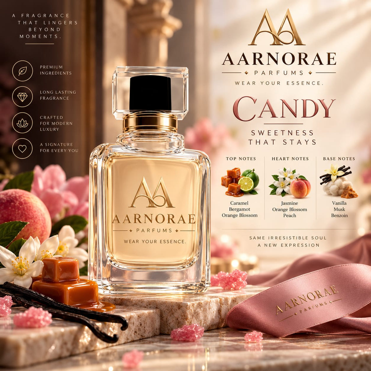 AARNORAE Candy warm sweet gourmand perfume inspired by Prada Candy.