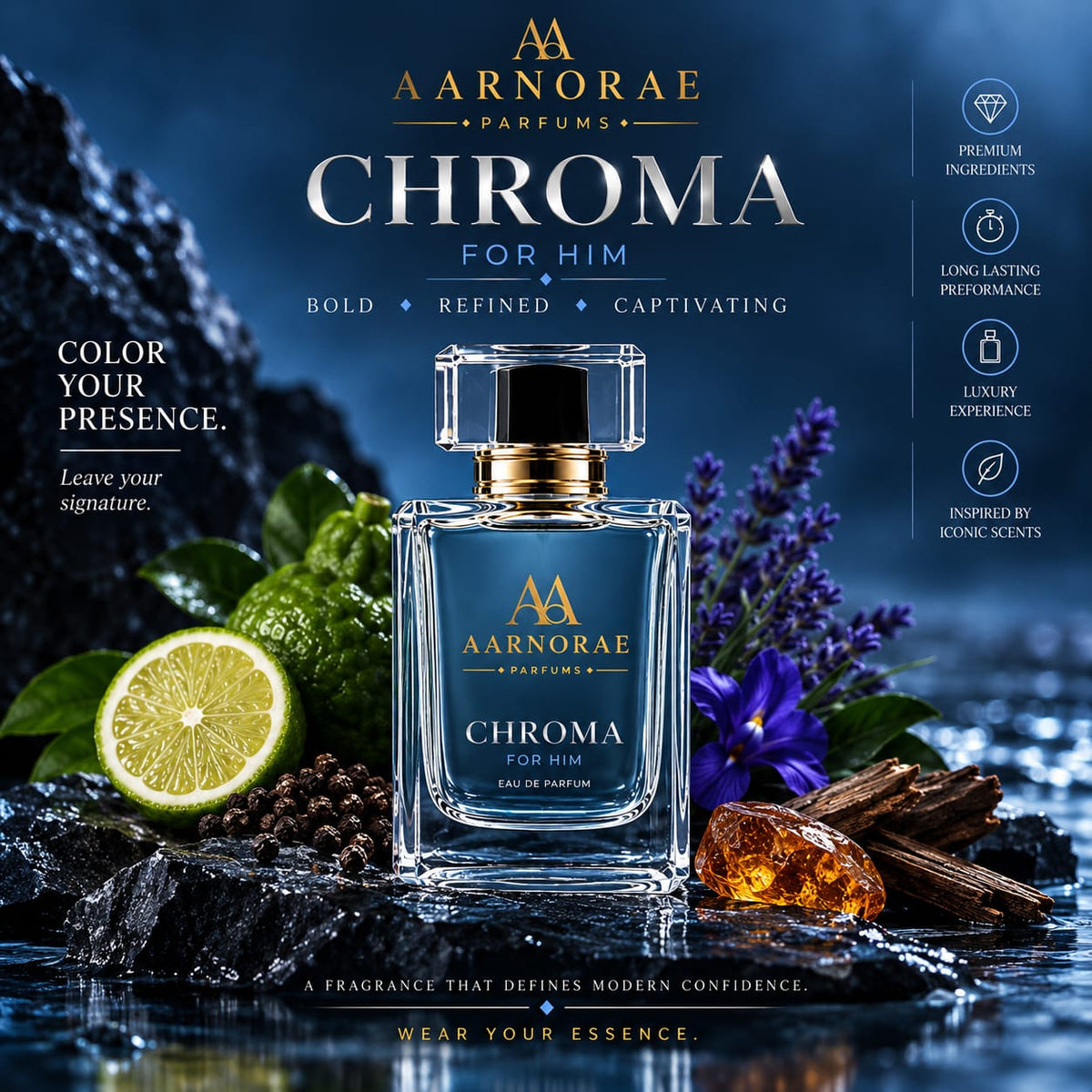 AARNORAE Chroma fresh woody spicy perfume inspired by Chrome Azzaro.