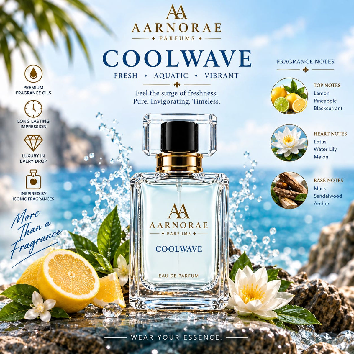 AARNORAE Coolwave clean aquatic fresh perfume inspired by Davidoff Cool Water.