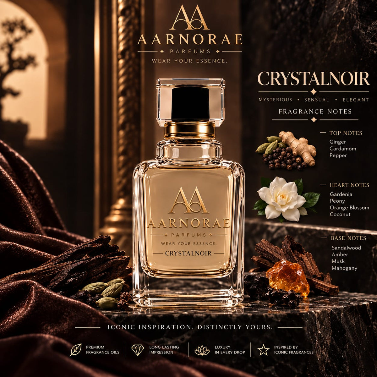 AARNORAE Crystalnoir mysterious spicy floral perfume inspired by Versace Crystal Noir.