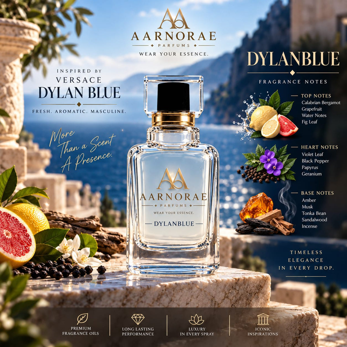 AARNORAE Dylanblue modern fresh aromatic perfume inspired by Versace Dylan Blue.