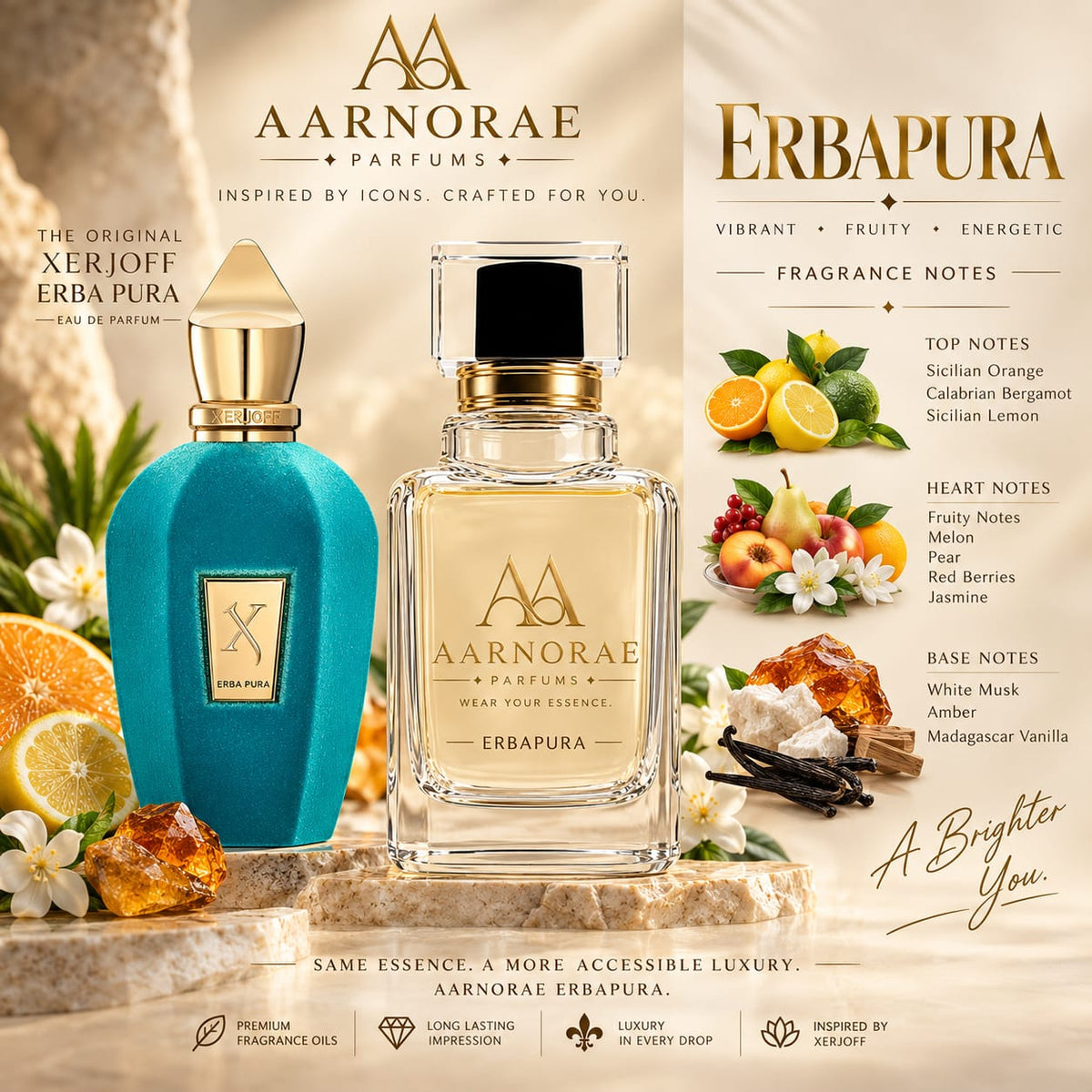 AARNORAE Erbapura fruity citrus musky Eau de Parfum with orange, melon and vanilla.