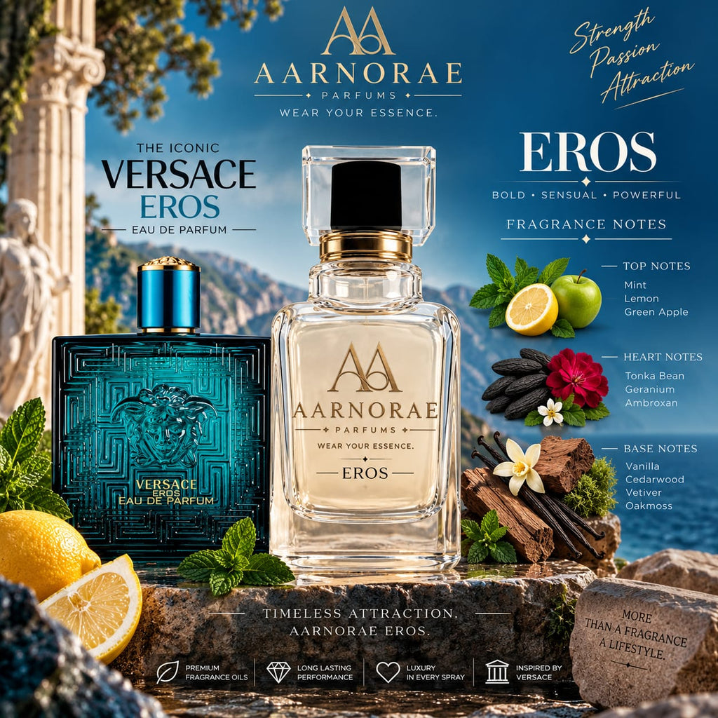 AARNORAE Eros fresh aromatic sweet woody Eau de Parfum for men with mint, tonka bean and vanilla.