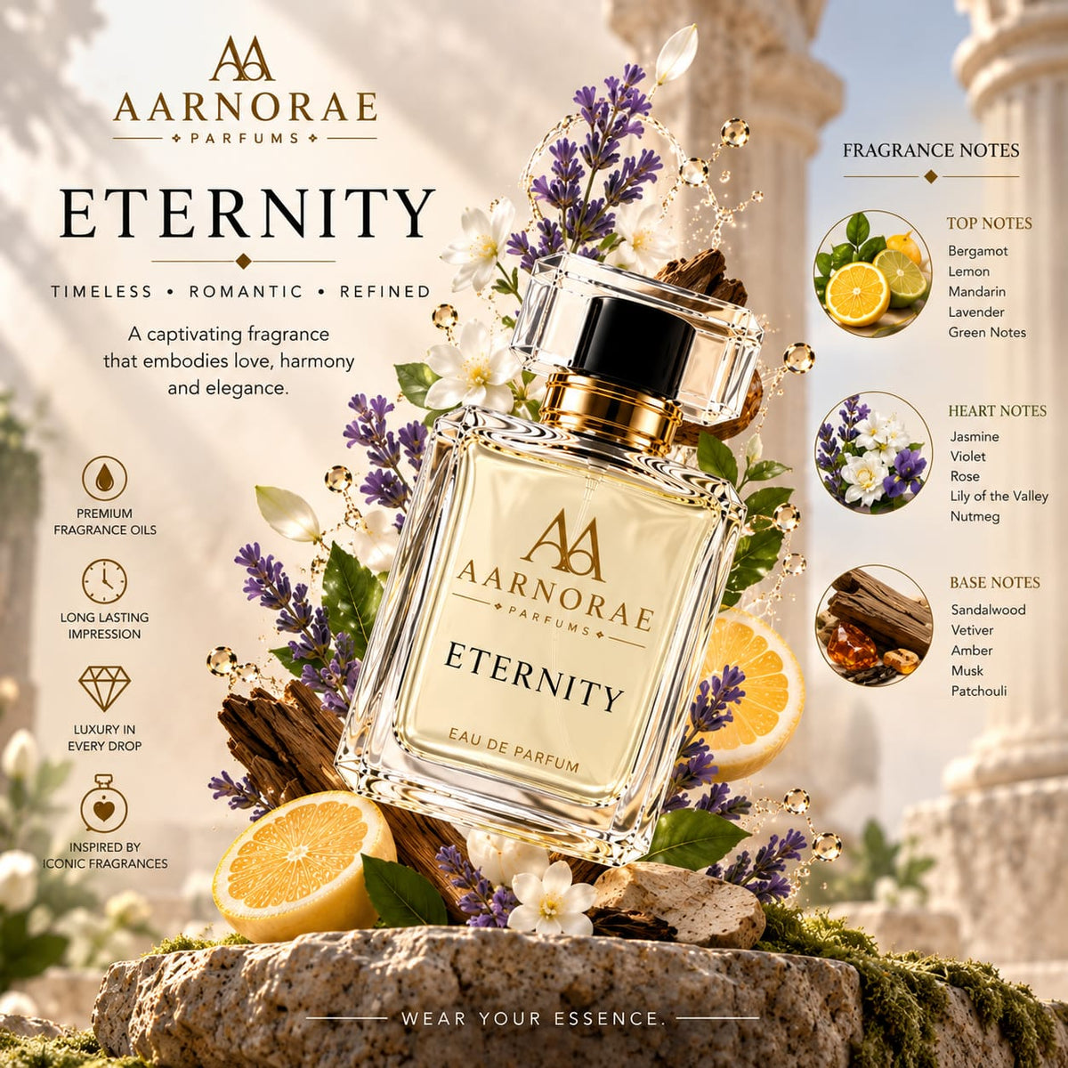 AARNORAE Eternity sophisticated masculine perfume inspired by Calvin Klein Eternity.