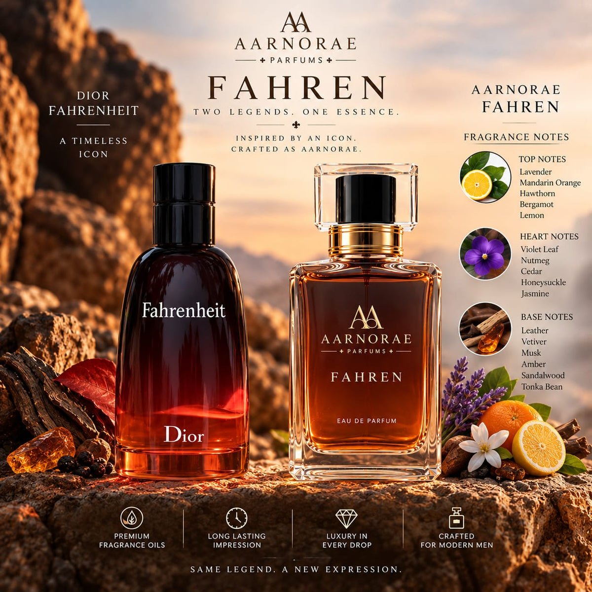 AARNORAE Fahren woody aromatic leather Eau de Parfum for men with lavender, violet leaf and vetiver.