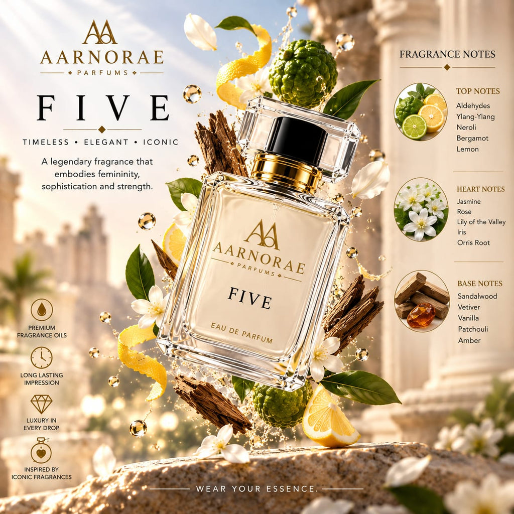 AARNORAE Five classic feminine floral perfume inspired by Chanel N°5.