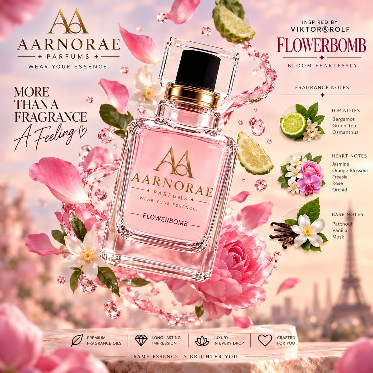 AARNORAE Flowerbomb enchanting floral perfume inspired by Viktor & Rolf Flowerbomb.