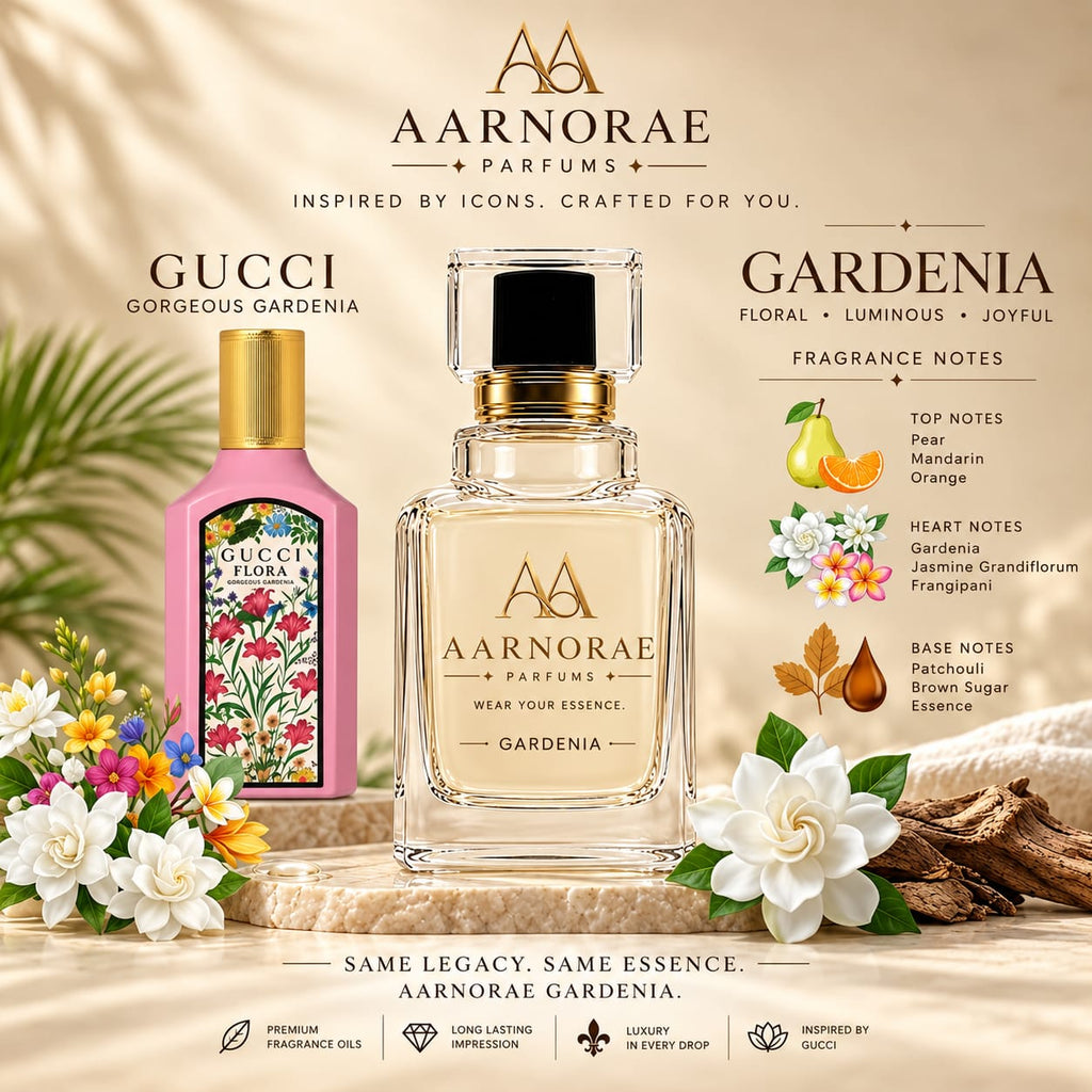 AARNORAE Gardenia floral fruity sweet Eau de Parfum for women with pear, gardenia and brown sugar.