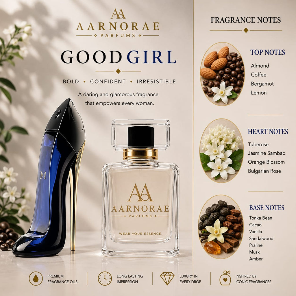 AARNORAE Goodgirl warm floral gourmand Eau de Parfum for women with almond, tuberose and tonka bean.