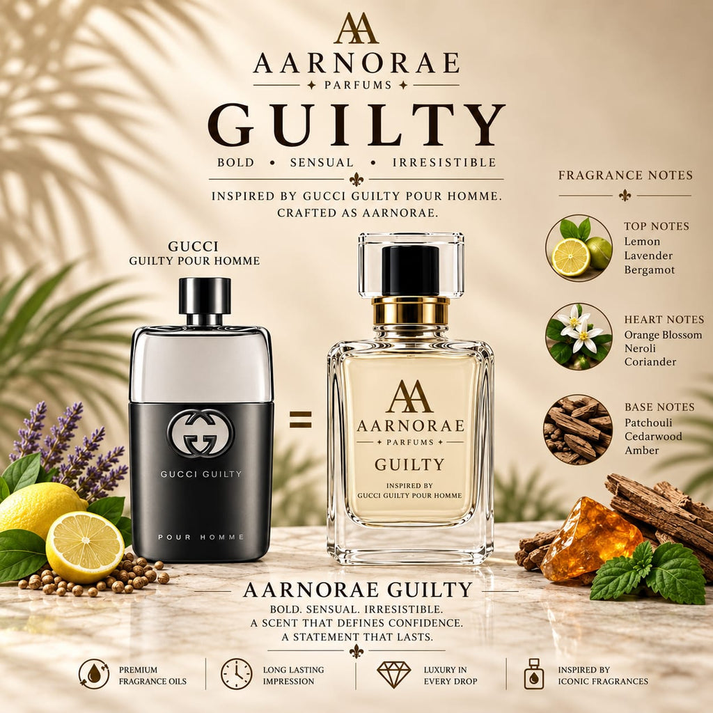 AARNORAE Guilty citrus aromatic woody Eau de Parfum for men with lemon, neroli and cedarwood.