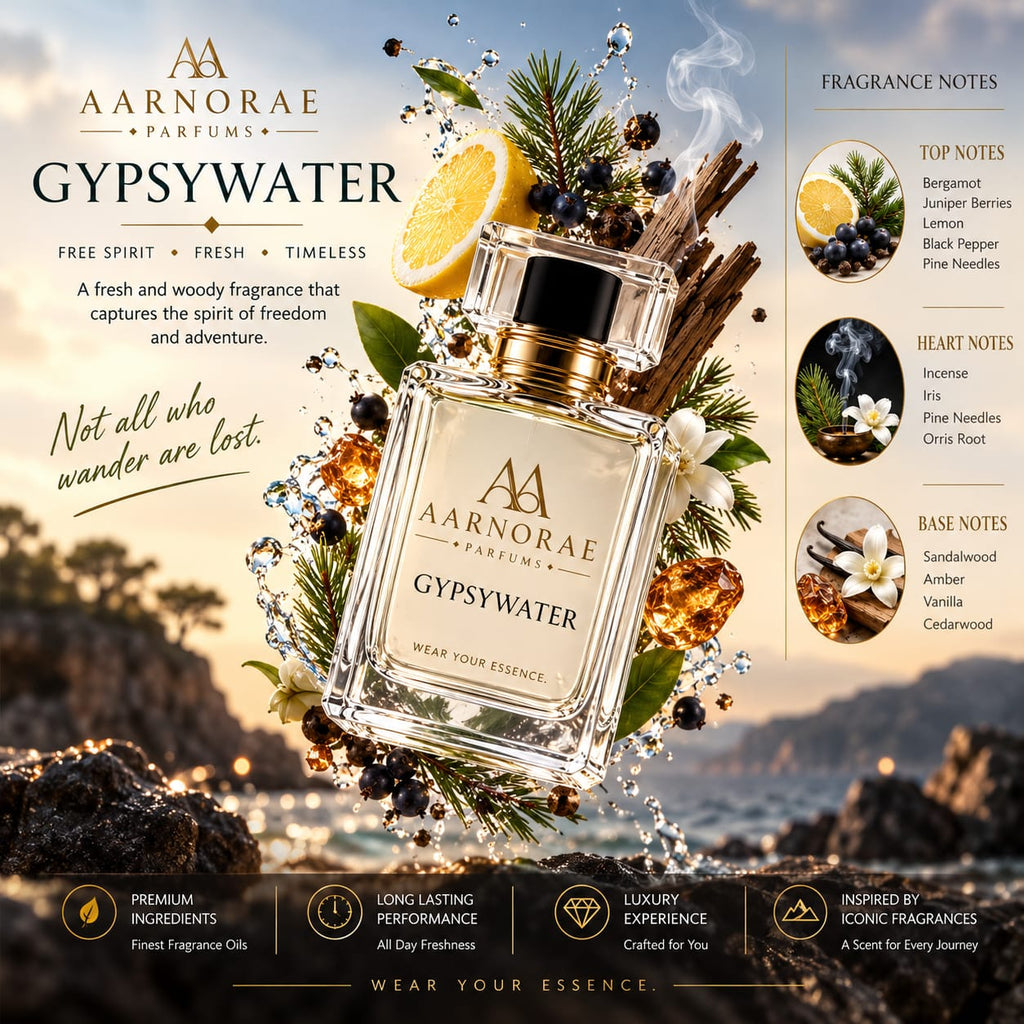 AARNORAE Gypsywater adventurous fresh woody perfume inspired by Byredo Gypsy Water.
