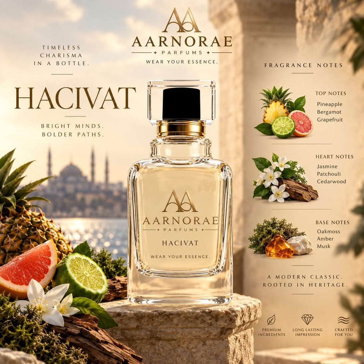 AARNORAE Hacivat citrus fruity woody chypre Eau de Parfum with pineapple, jasmine and oakmoss.