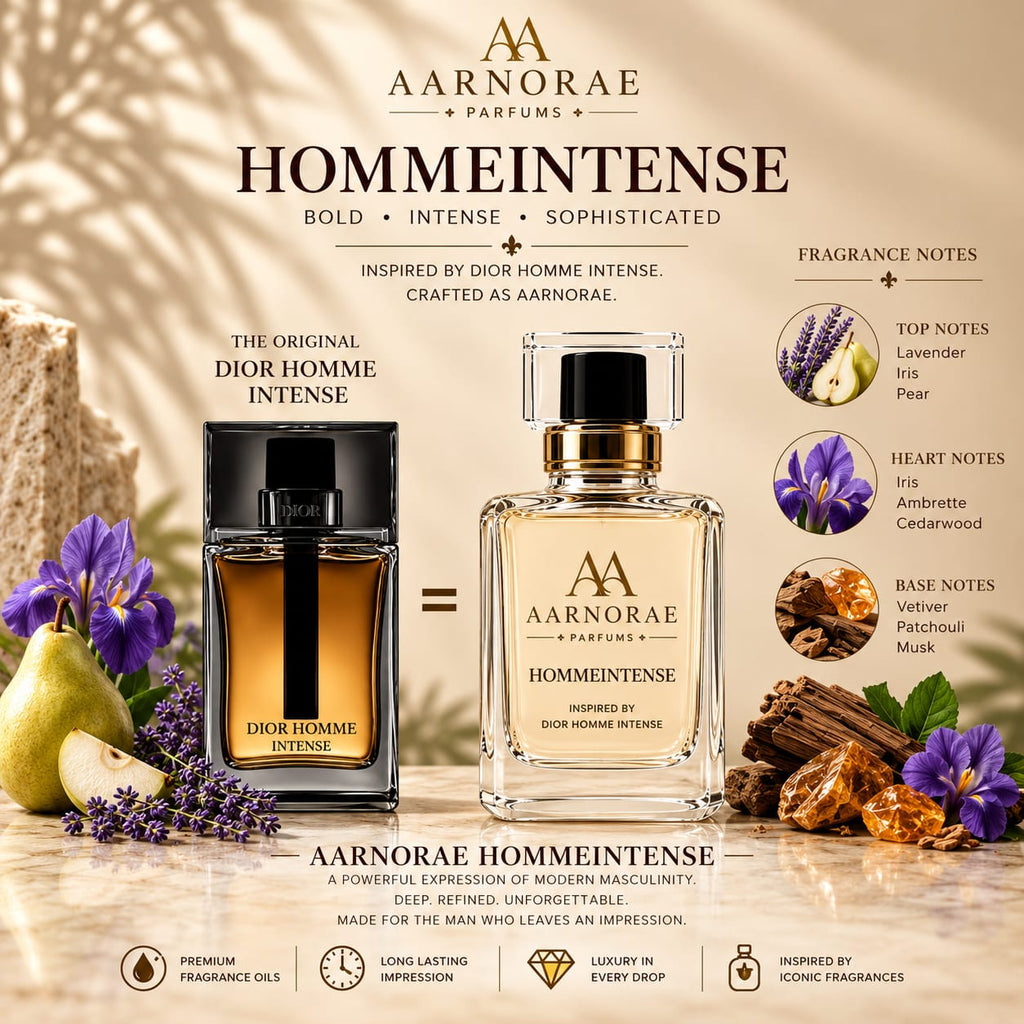 AARNORAE Hommeintense woody powdery musky Eau de Parfum for men with lavender, iris and vetiver.
