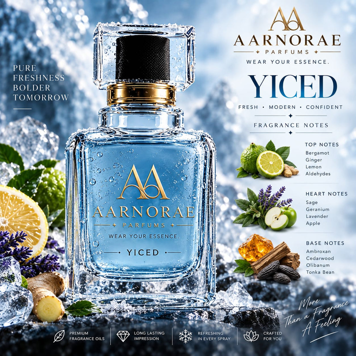AARNORAE Iced crisp aromatic woody perfume inspired by YSL Y Iced.