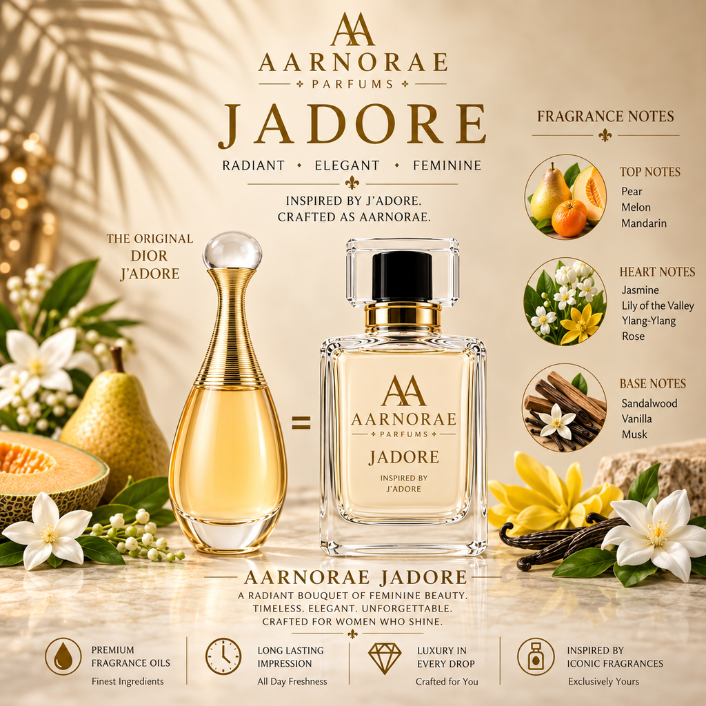 AARNORAE Jadore soft fruity floral Eau de Parfum for women with pear, jasmine and sandalwood.