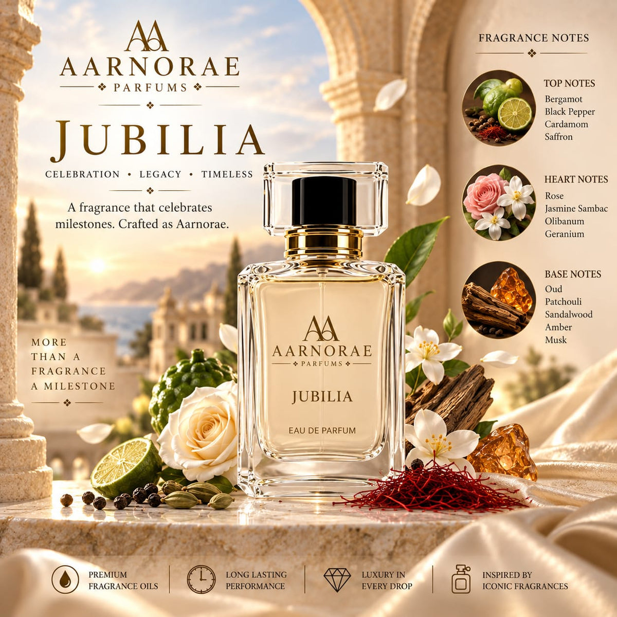 AARNORAE Jubilia majestic amber woody perfume inspired by Amouage Jubilation XXV.