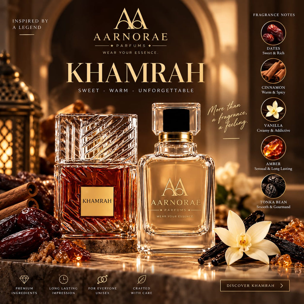 AARNORAE Khamrah sweet gourmand spicy amber Eau de Parfum with dates, cinnamon and vanilla.