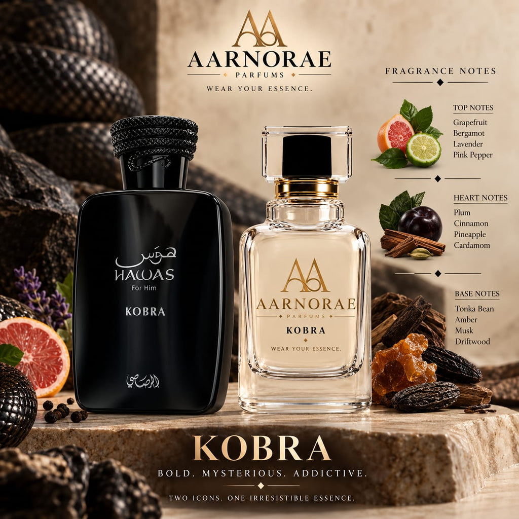 AARNORAE Kobra fresh spicy fruity woody Eau de Parfum for men with grapefruit, pineapple and tonka bean.