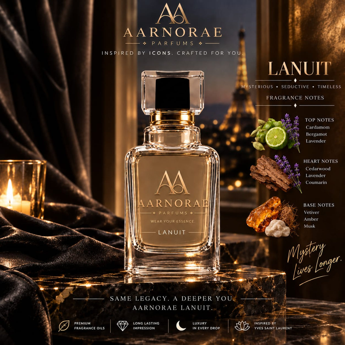 AARNORAE Lanuit seductive evening perfume inspired by YSL La Nuit de L'Homme.