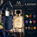 AARNORAE Layton woody floral amber Eau de Parfum with bergamot, lavender and vanilla.