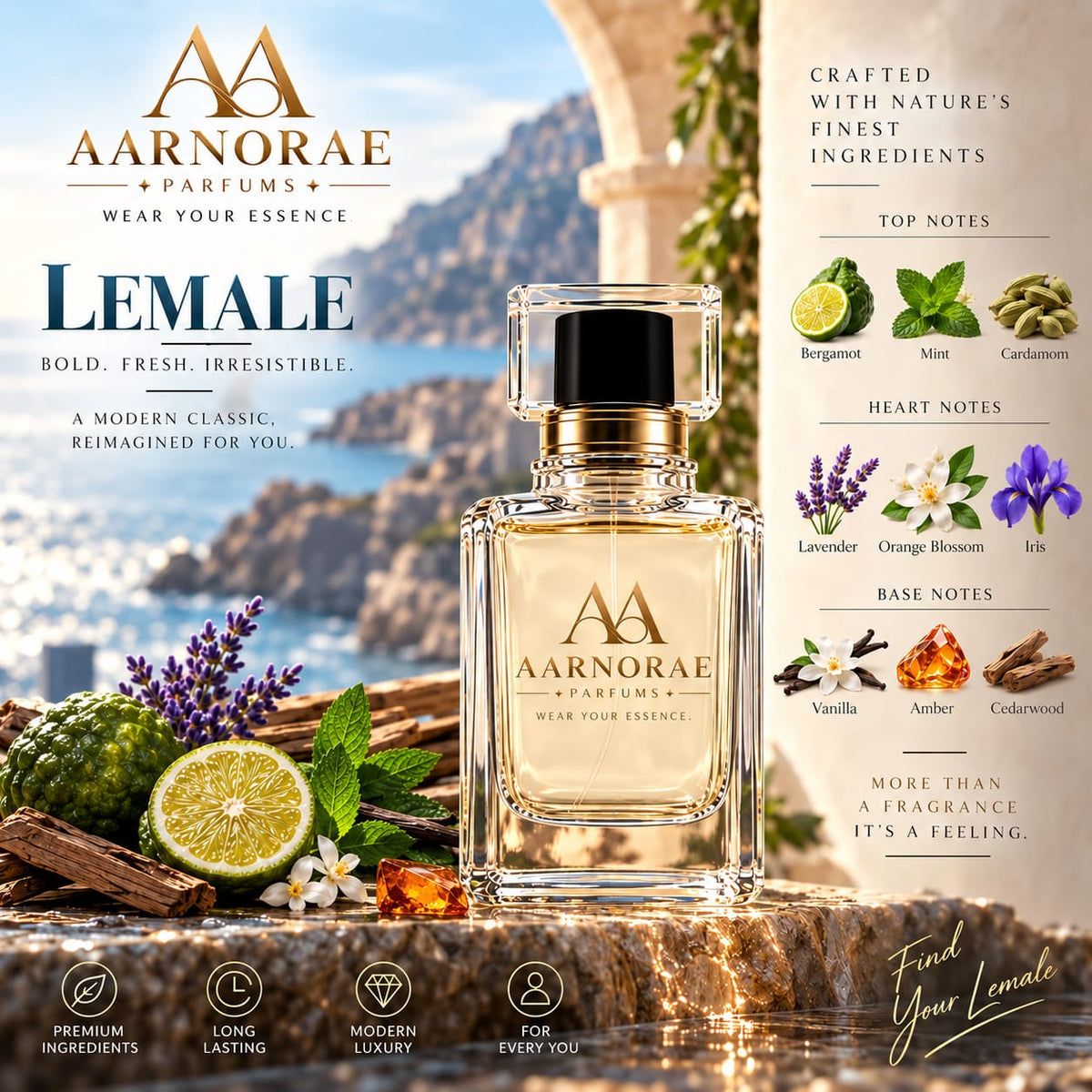 AARNORAE Lemmale charismatic masculine perfume inspired by Jean Paul Gaultier Le Male.