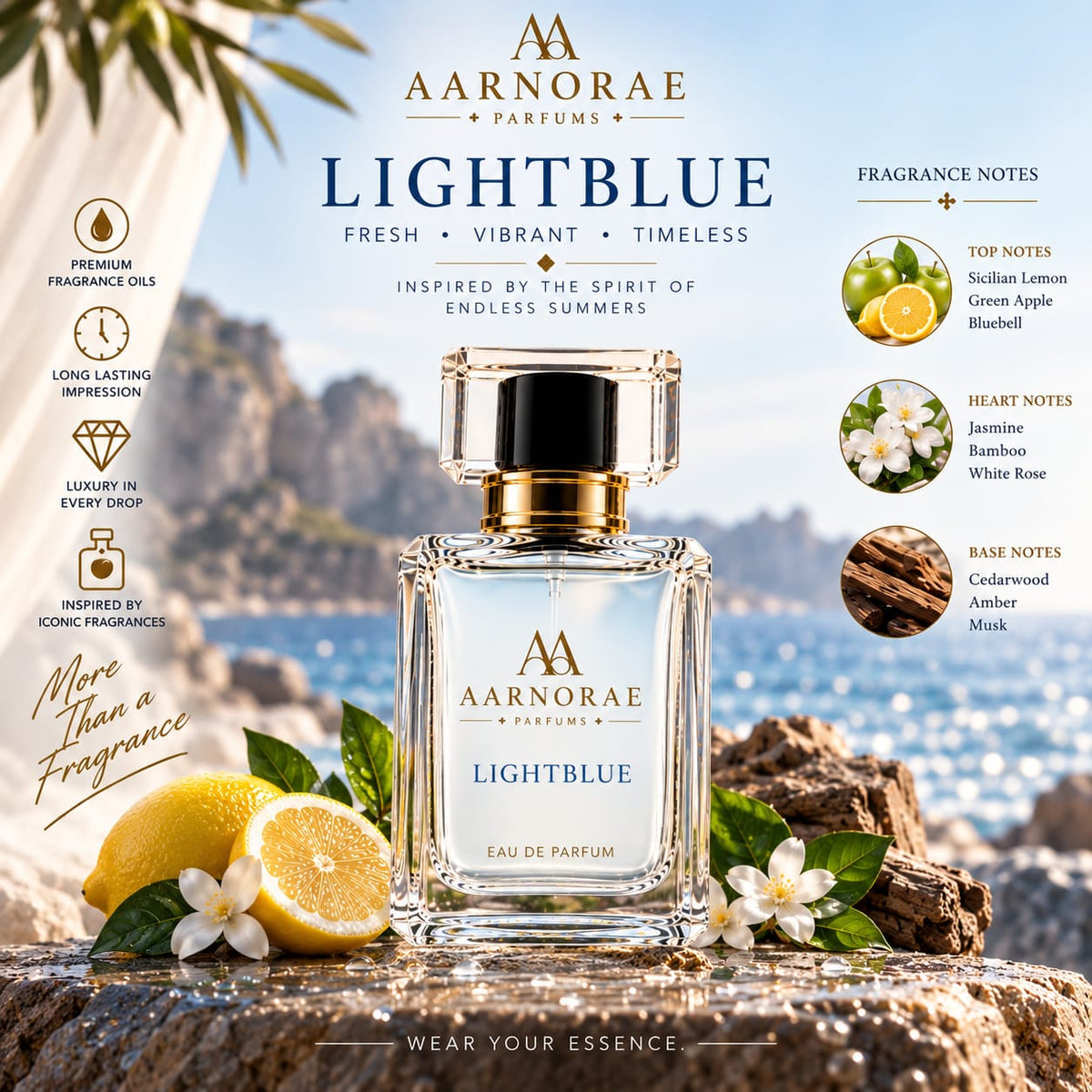 AARNORAE Lightblue bright Mediterranean perfume inspired by Dolce & Gabbana Light Blue.