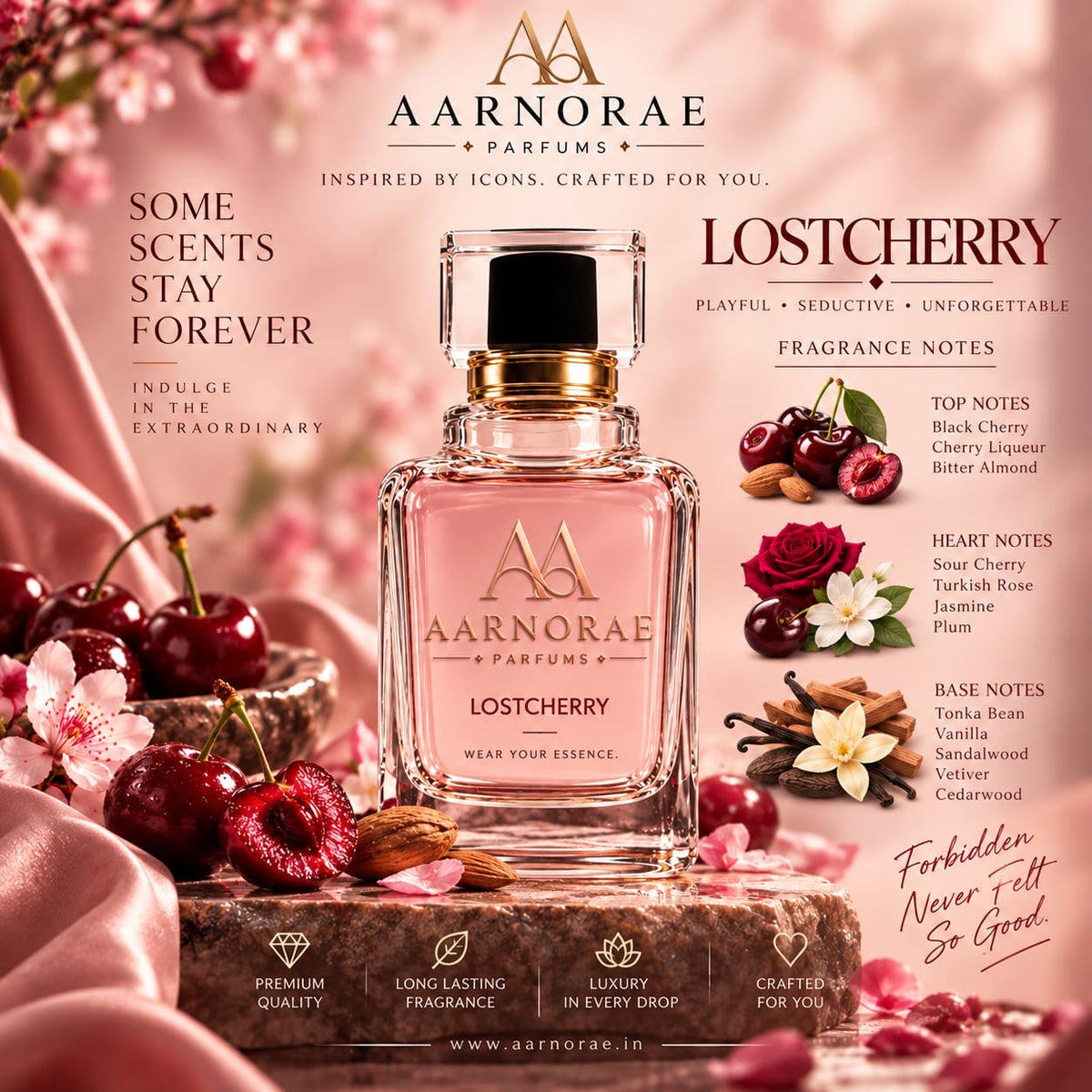 AARNORAE Lostcherry perfume featuring a sweet cherry gourmand scent with vanilla and tonka bean.