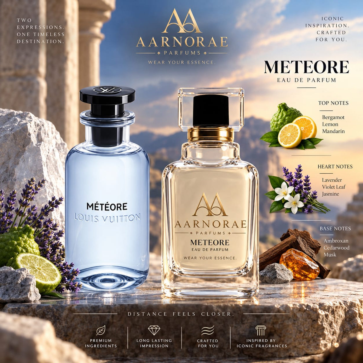 AARNORAE Meteore men's Eau de Parfum with bergamot, lemon, lavender, ambroxan and cedarwood.