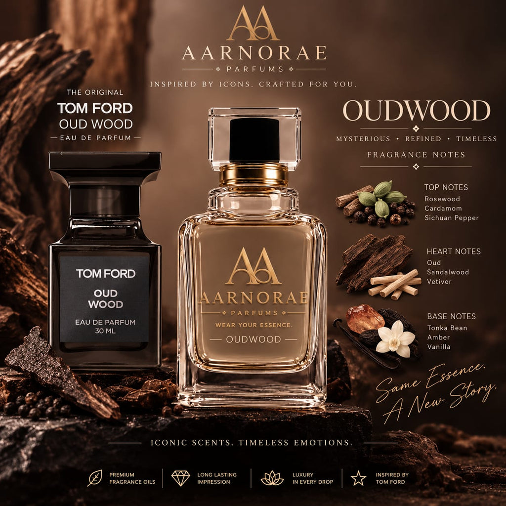 AARNORAE Oudwood Eau de Parfum with cardamom, rosewood, oud, sandalwood, amber and vanilla.