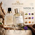 AARNORAE Santal Eau de Parfum with cardamom, violet, sandalwood, leather, cedarwood and musk.