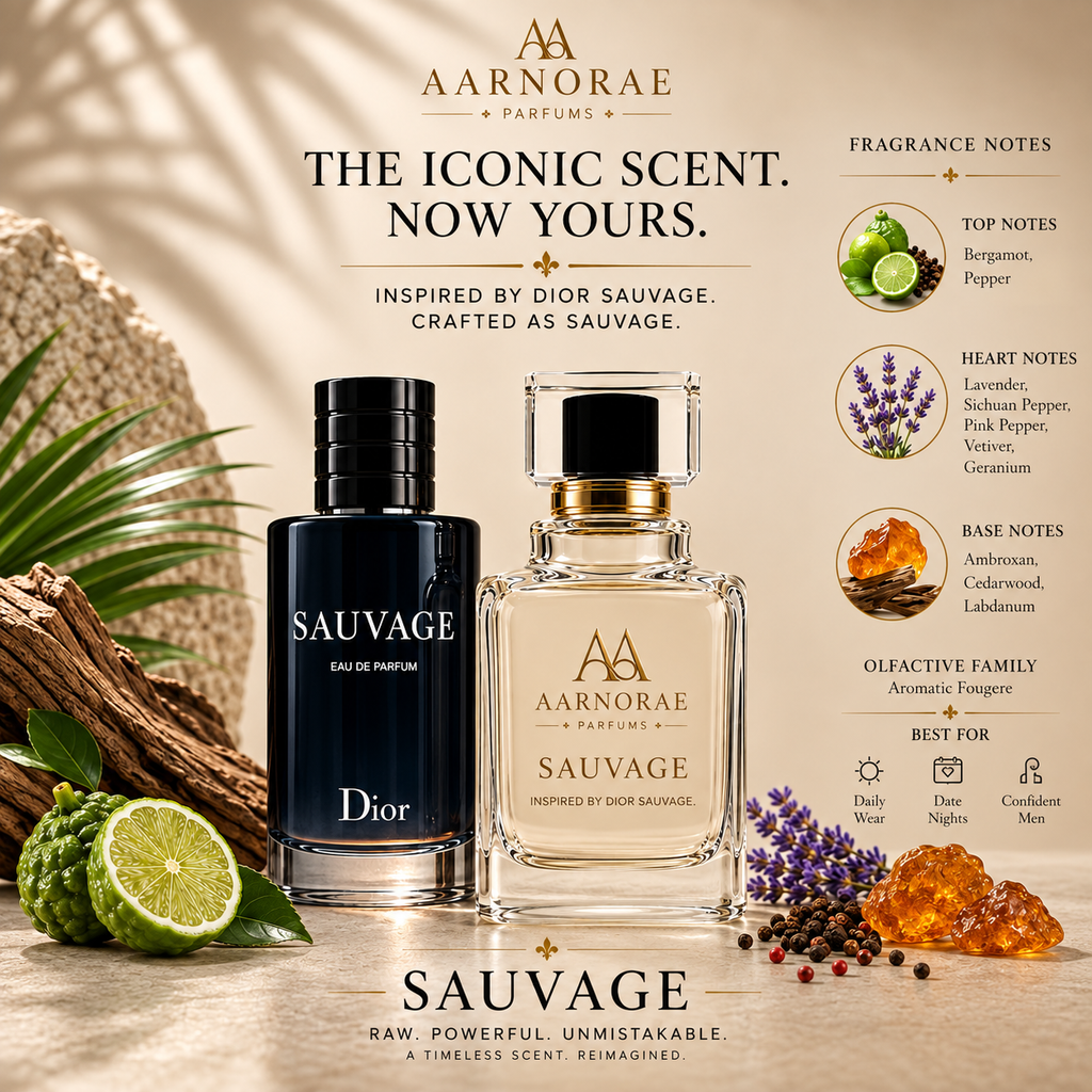 AARNORAE Sauvage men's Eau de Parfum with bergamot, pepper, lavender, ambroxan and cedarwood.