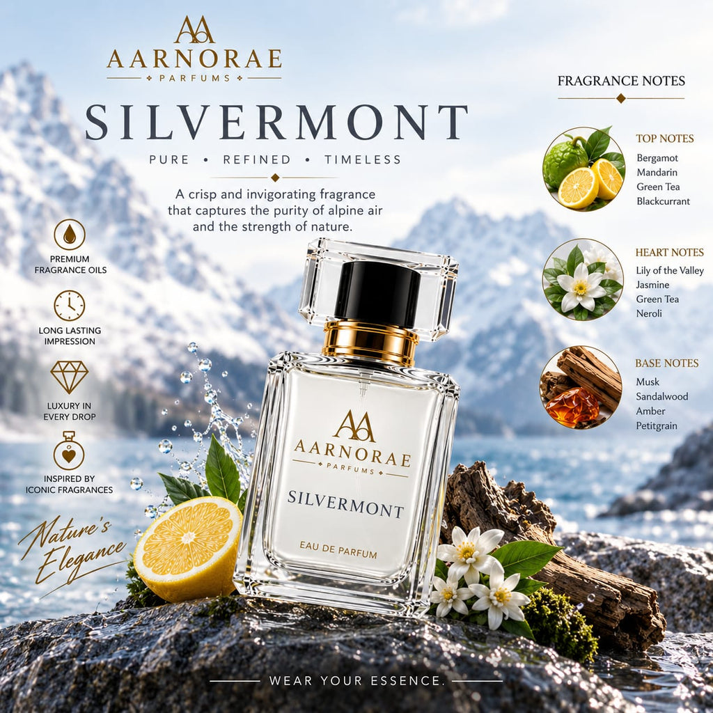 AARNORAE Silvermont perfume bottle highlighting a clean fresh green and woody fragrance.