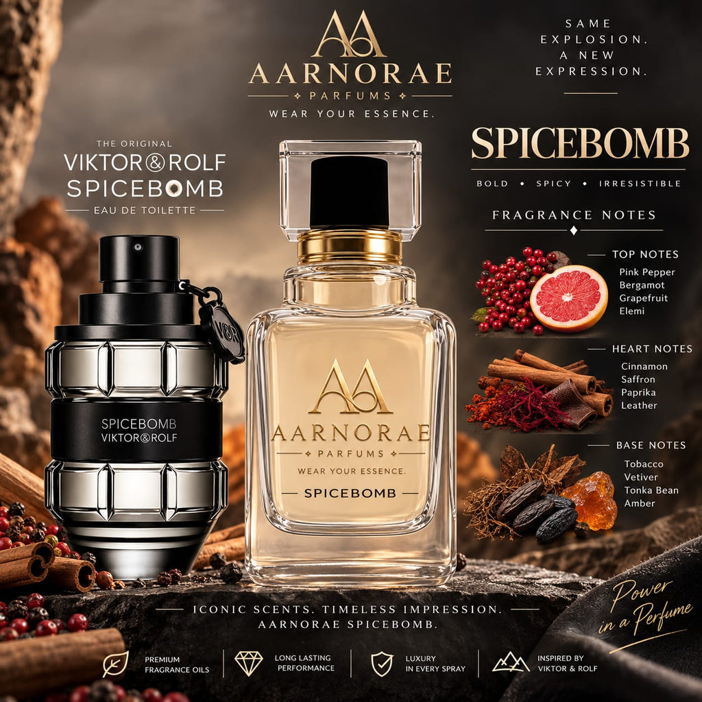 AARNORAE Spicebomb men's Eau de Parfum with pink pepper, cinnamon, leather, tobacco and amber.