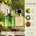 AARNORAE Vetiver Eau de Parfum with bergamot, grapefruit, vetiver, neroli, cedarwood and musk.